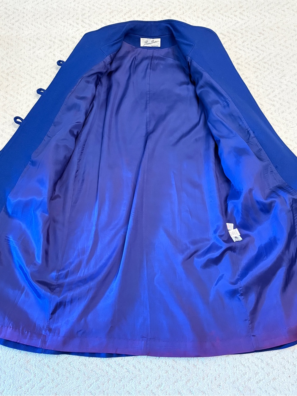 Vintage 70s Womans Royal Blue Wool Coat Size 12 Petite Union Made in USA Maxi - Picture 2 of 13